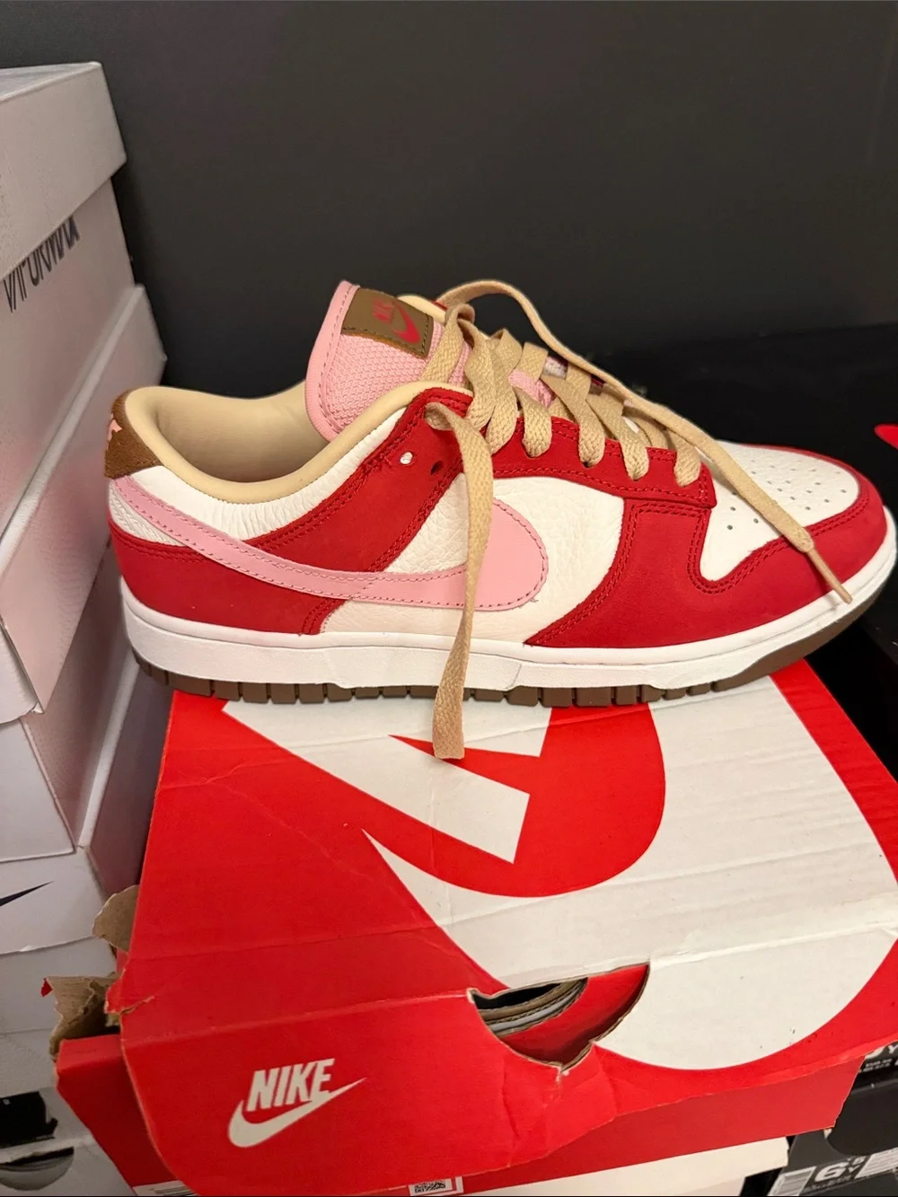 Nike Low Top Sneaker in Red, White & Tan Laces - Picture 2 of 3
